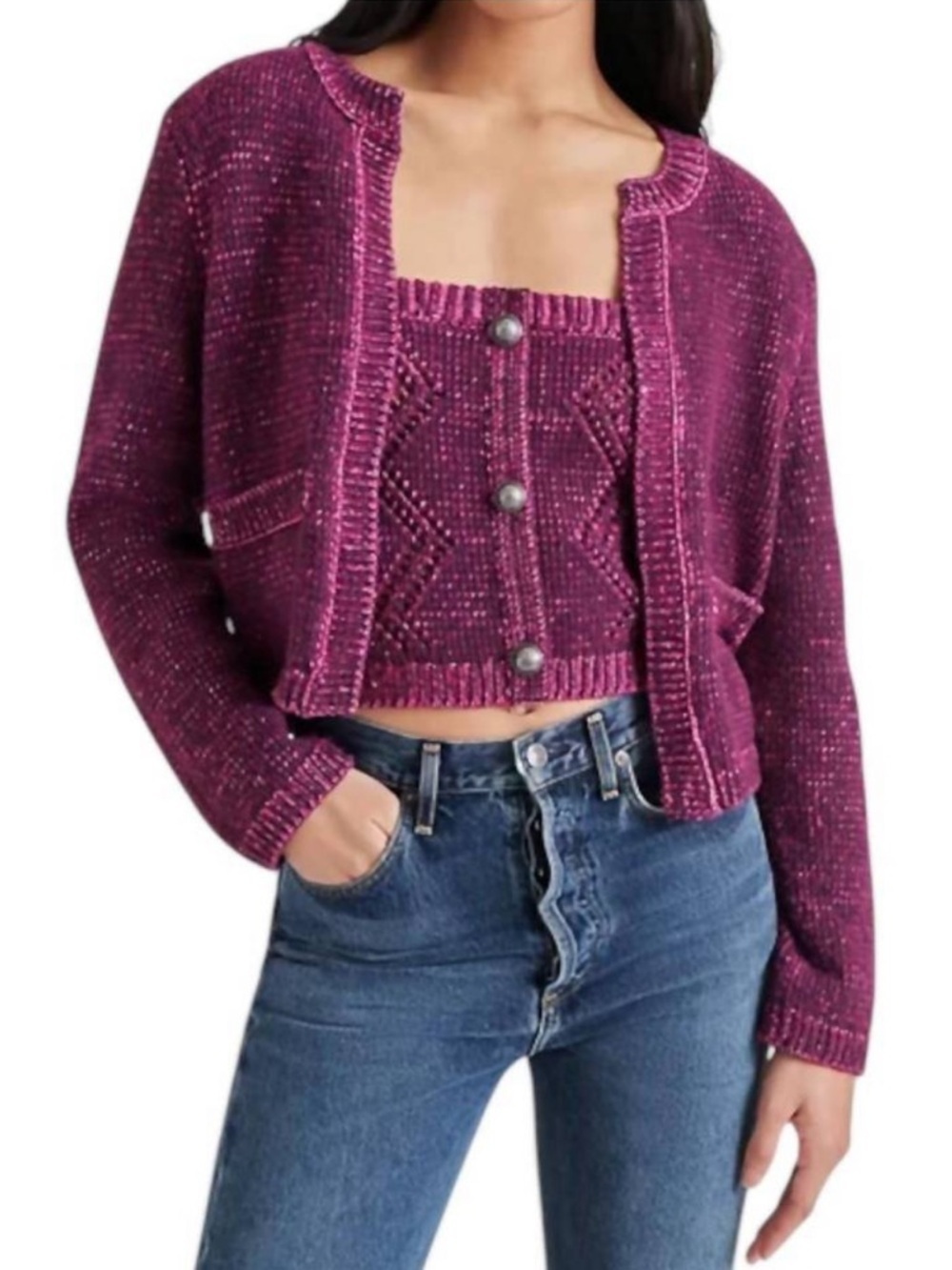 NWT Steve Madden Emelia Sweater Jacket in Aubergine purple knit